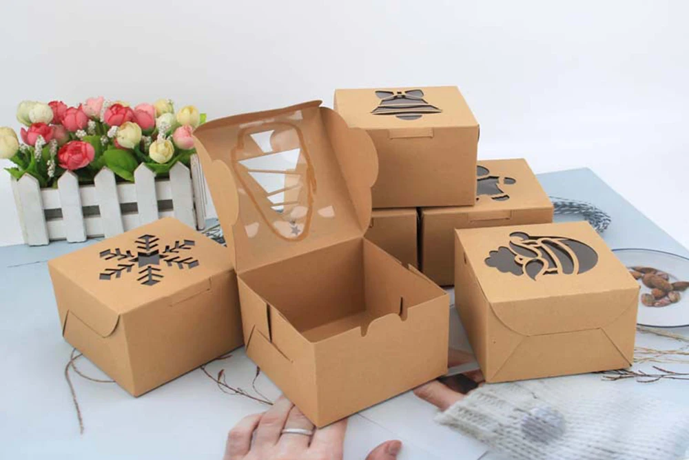 6 Stücke Weihnachtsgeschenkboxen Kraftpapier Weihnachten Süßigkeiten Keksdose Transparente Oberseite Xmax Santa Verpackung Weihnachtsdekoration 2025 – Detail 4