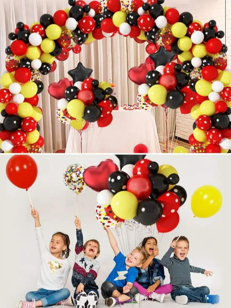 129-teiliges Cartoon-Maus-Ballonbogen-Set, schwarze rote Foliensterne, Konfetti-Luftballons für Kindergeburtstag, Partyzubehör, Dekorationen – Detail 5