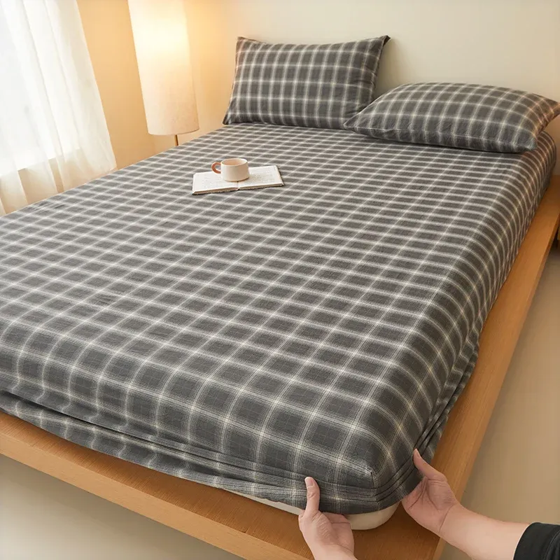 2025 New Lattice Bed Hat No Print Style Mattress Cover Washed Cotton Bedspread Skin Friendly Bedding More Size 80x190 200x220