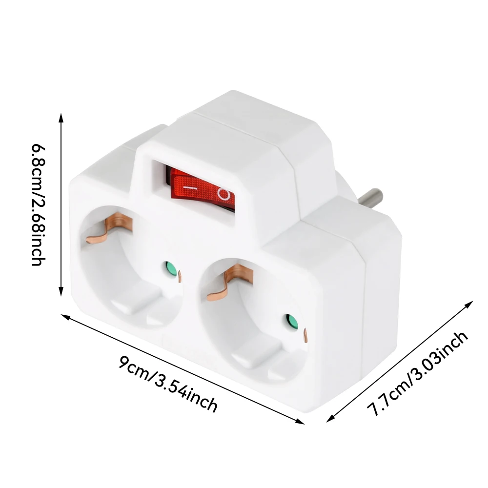Universal Dual Outlet Power Converter with Switch - Travel-Friendly EU Adapter, 16A 250V