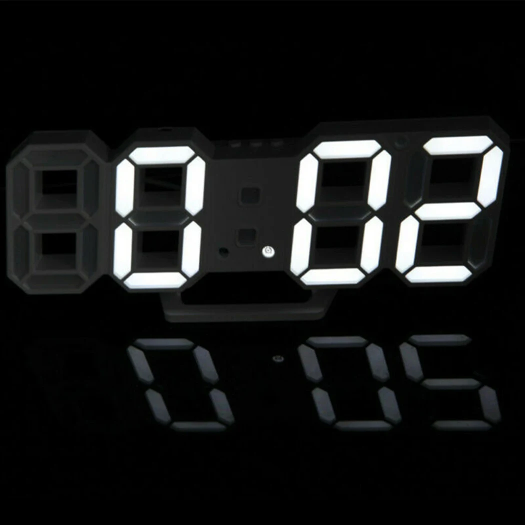 Wall Clock 3D LED Digital 24/12 Hour Display Timer Alarm Home USB Plug In