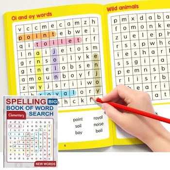 Libro di Giochi di Ortografia per Bambini, 32 Pagine, Caccia al Tesoro di Parole Nascoste in Inglese
