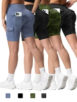 Print Women Shorts with 4 Utility Pockets Elastic Breathable Fitness Shorts Outdoor Running Tummy Workout Tights Streetwear