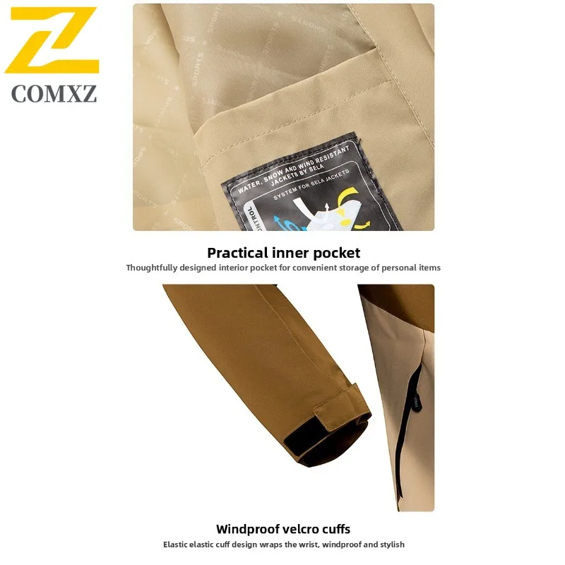 COMXZ Hooded Outerwear Handsome Multi Pocket Outdoor Adventure Hiking Travel Men's Rainproof Coat Climbing High Quality Jackets