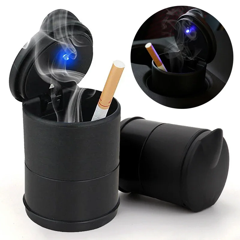 1pcs Car Ashtray With LED Light Cigarette Cigar Ash Tray Container Smoke Ash Cylinder Smoke Cup Holder Decor Auto Accessories