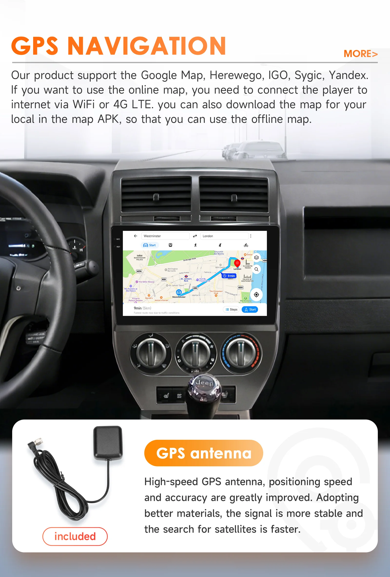 Android 14 Autoradio für Jeep Compass Patriot 2007 2008 2009 Carplay Android Auto Multimedia-Player GPS 360-Kamera Bildschirm SWC RDS – Detail 32