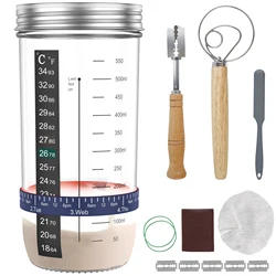9 - Piece Sourdough Starter Kit with Scale & Thermometer - Heat Resistant Container with Metal Lid, 730ml, Reusable (9Pcs SetB)