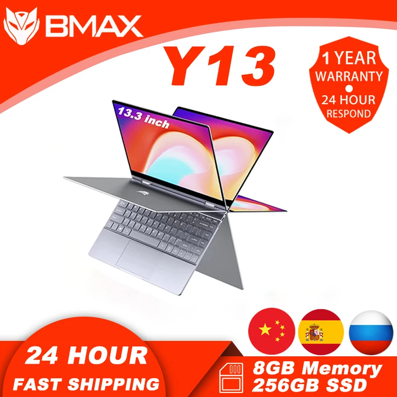 Bmax Y13 Laptop 360° Rotating 13.3 inch Windows 11 8GB RAM 256GB SSD 1920*1080 IPS touch screen Intel Celeron N4120 notebook