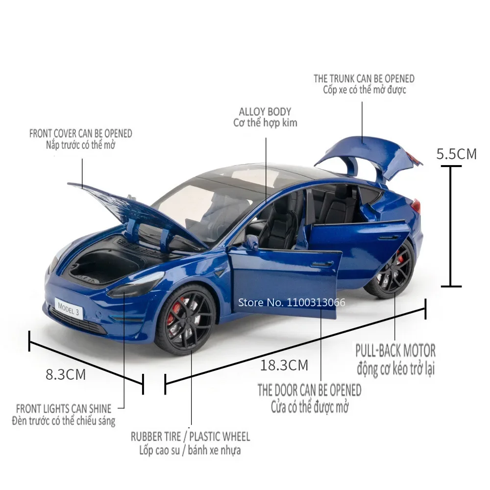 1:24 Model 3 Car Toys  Alloy Diecasts Metal Vehicles Car Model With Sound Light Vehicle Toys For Children Gifts Collection - 2