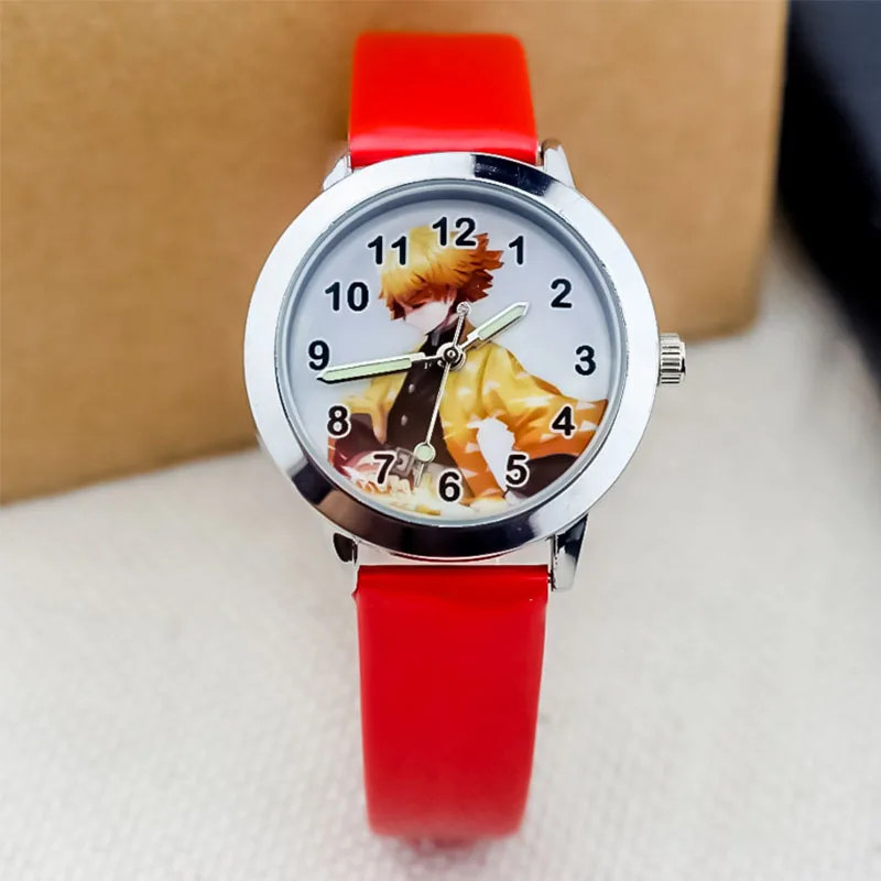 Relojes para niños Demon Slayer Figura de anime Kimetsu no Yaiba Correa de cuero Reloj de cuarzo de moda Regalos para niños