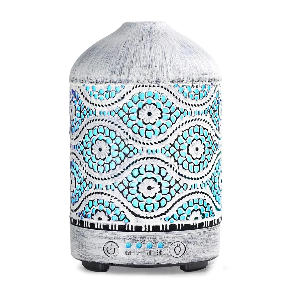 

100ml Air Humidifier Aroma Diffuser Essential Oil Aromatherapy Metal 7 Color Night Lights 4 Timer Cool Mist Sprayer for Bedroom
