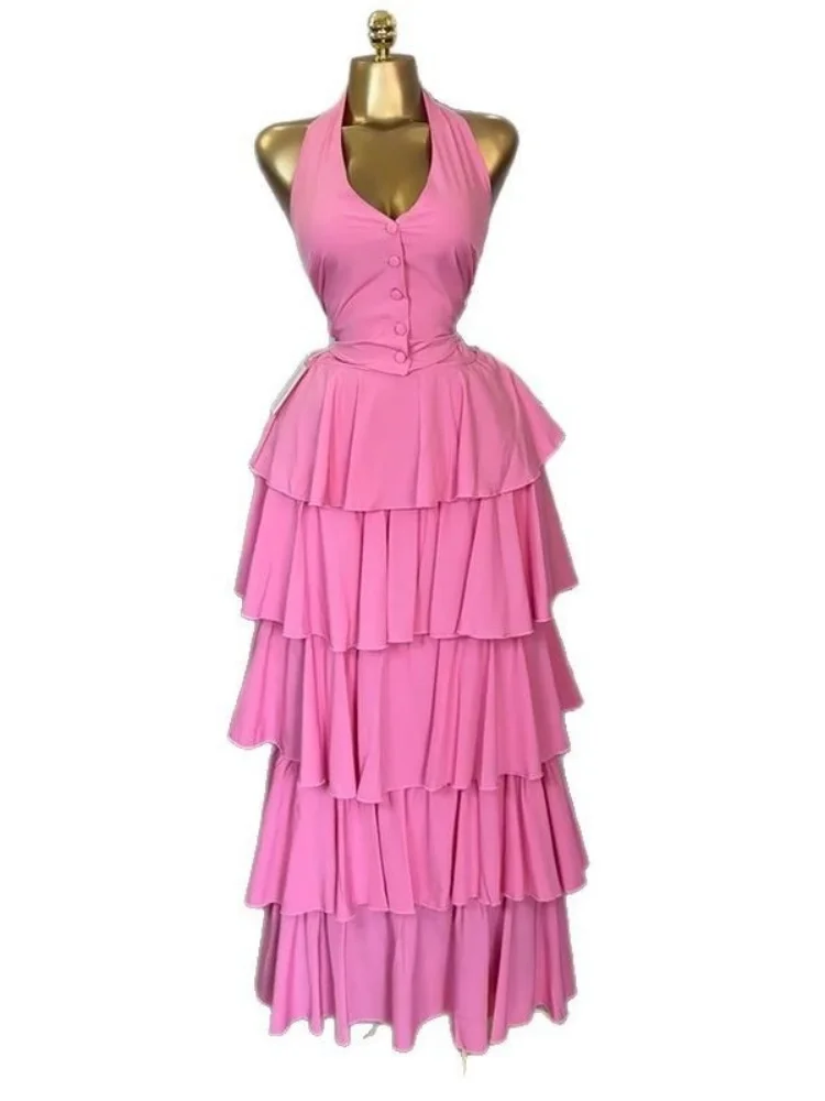 Wmstar Two Piece Set Women Wholesale of Sweet Fresh Halter Vest High Waisted Cake Skirt for The Summer of 2025 Vacation Outfit