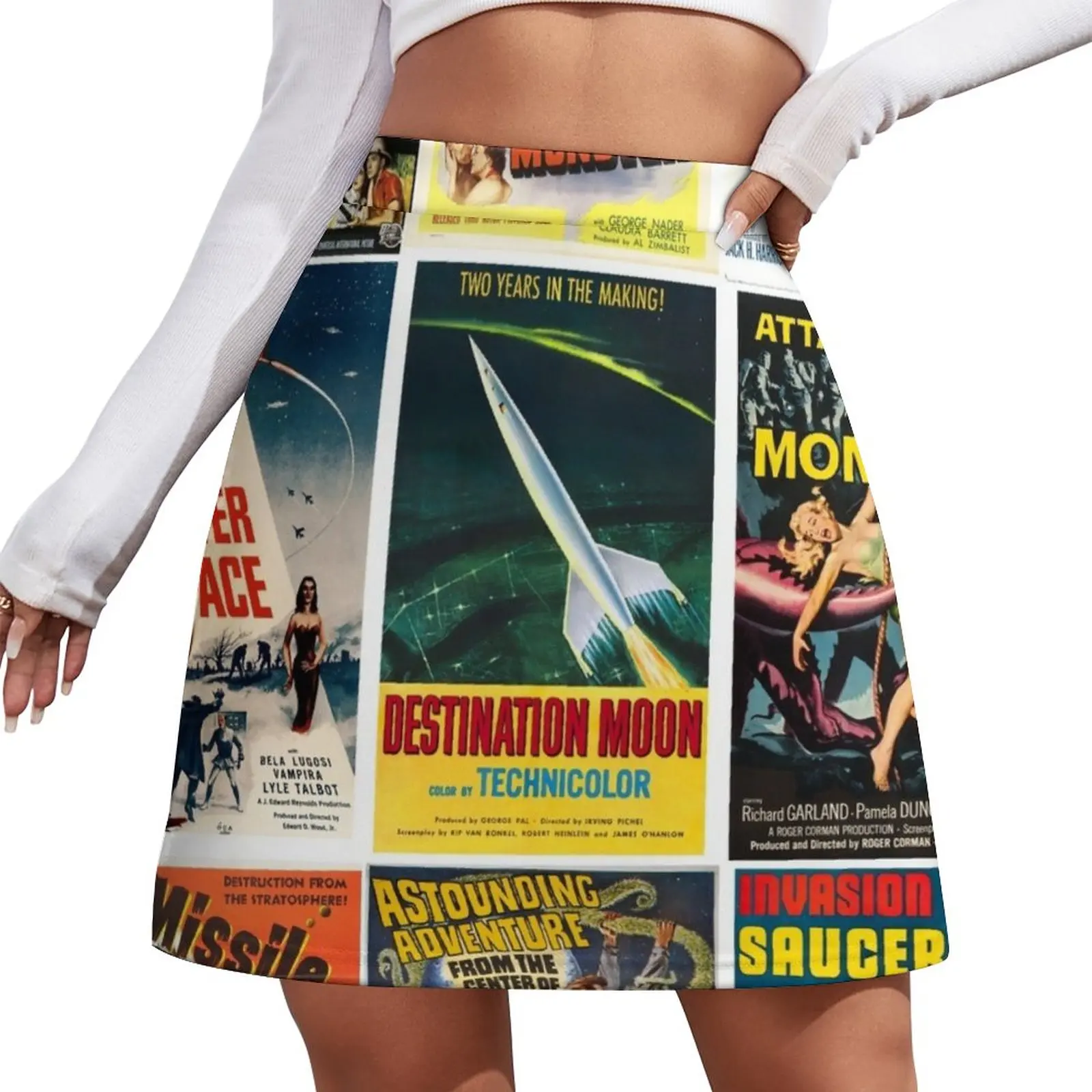 Vintage Sci-Fi Movie Posters Collage Mini Skirt Short skirts short skirts for women midi skirt for women Dresses journamm 30pcs pack vintage man series stickers diy journaling supplies collage junk journal creative scrapbook craft stickers