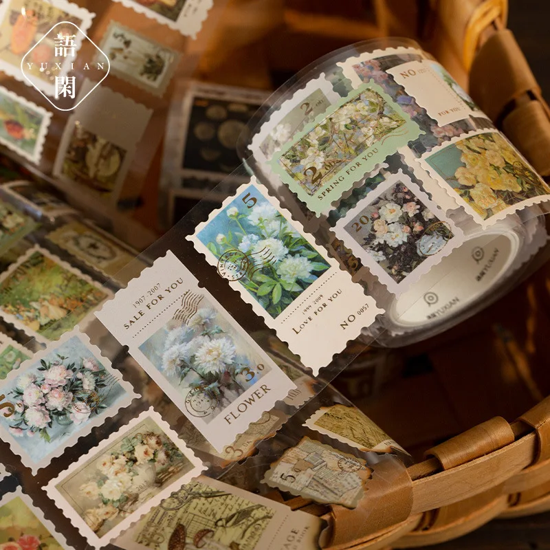 Vintage Stamp Washi Die-cutting Tape Decorative collage Diary Album Scrapbooking material Craft Supplies 55mm*200cm/roll