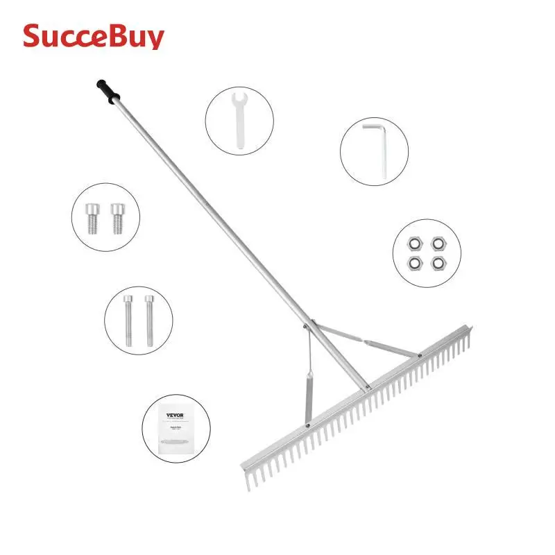 SucceBuy Landscape Rake 36" Head Aluminum Landscape Rake Lake Weed with 75" Long Handle for Lawn Care Weeding Lake Garden