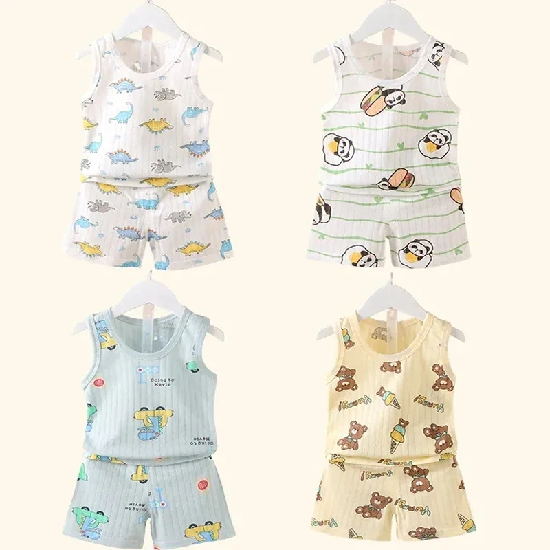 Mother Kids Clothes Baby Cotton Print  Children's Clothing T-shirt Vest Tops Shorts Sets Boys Girls Cute Breathable Summer 4