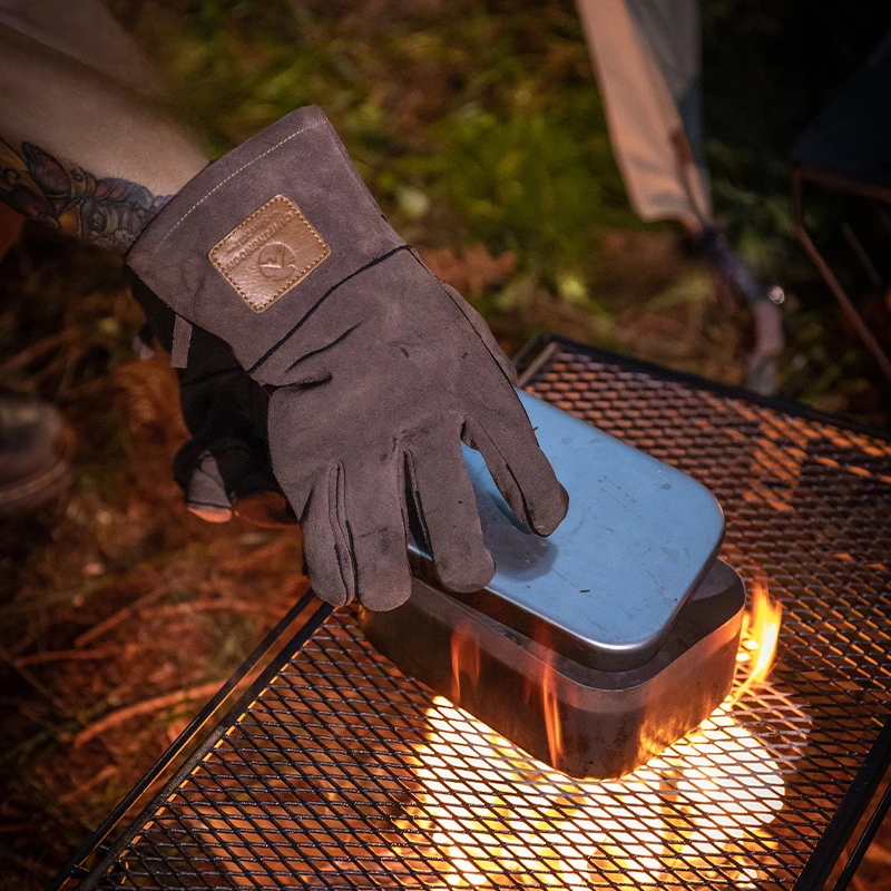 Campingmoon Flame Retardant Heat Insulation Leather High Temperature Outdoor Camping Picnic BBQ Gloves thermal gloves
