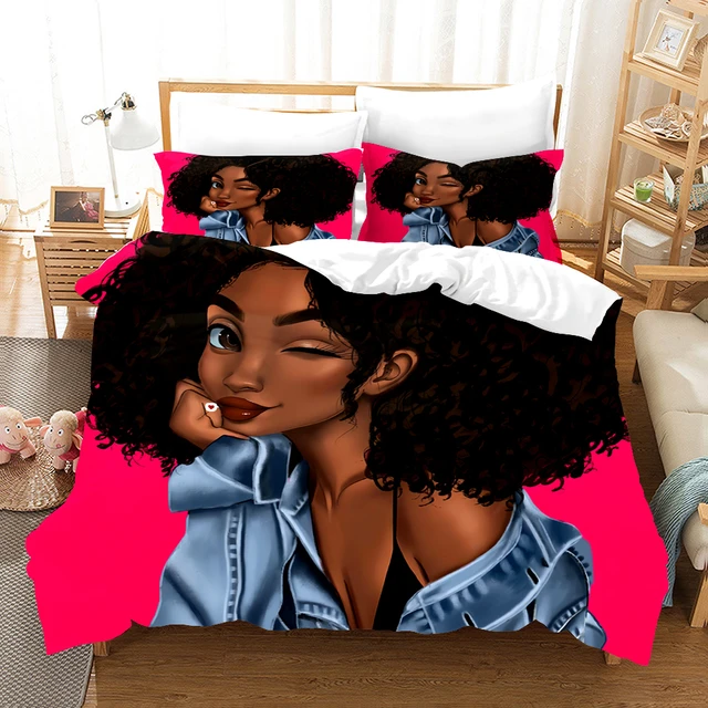 Afrika kız nevresim takımı seksi Lady moda lüks 3d nevresim yatak örtüsü  seti yorgan çarşaf ikiz