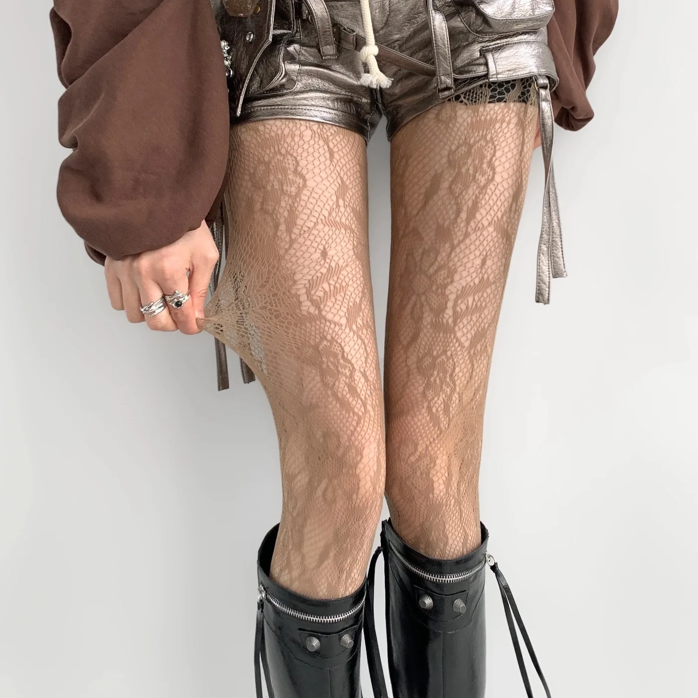 Charming Floral Thigh High Fishnet Stockings