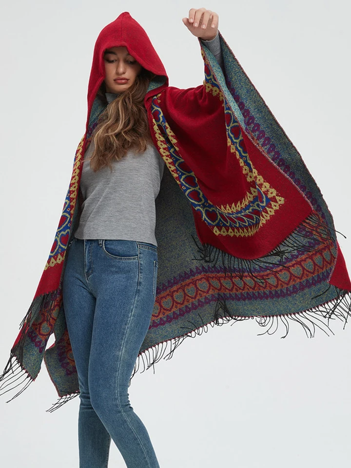 Poncho Cape Femme Ethnique Boho En Faux Laine - Taille L, Motif Carreaux, Style Caban, Neuf Avec étiquettes