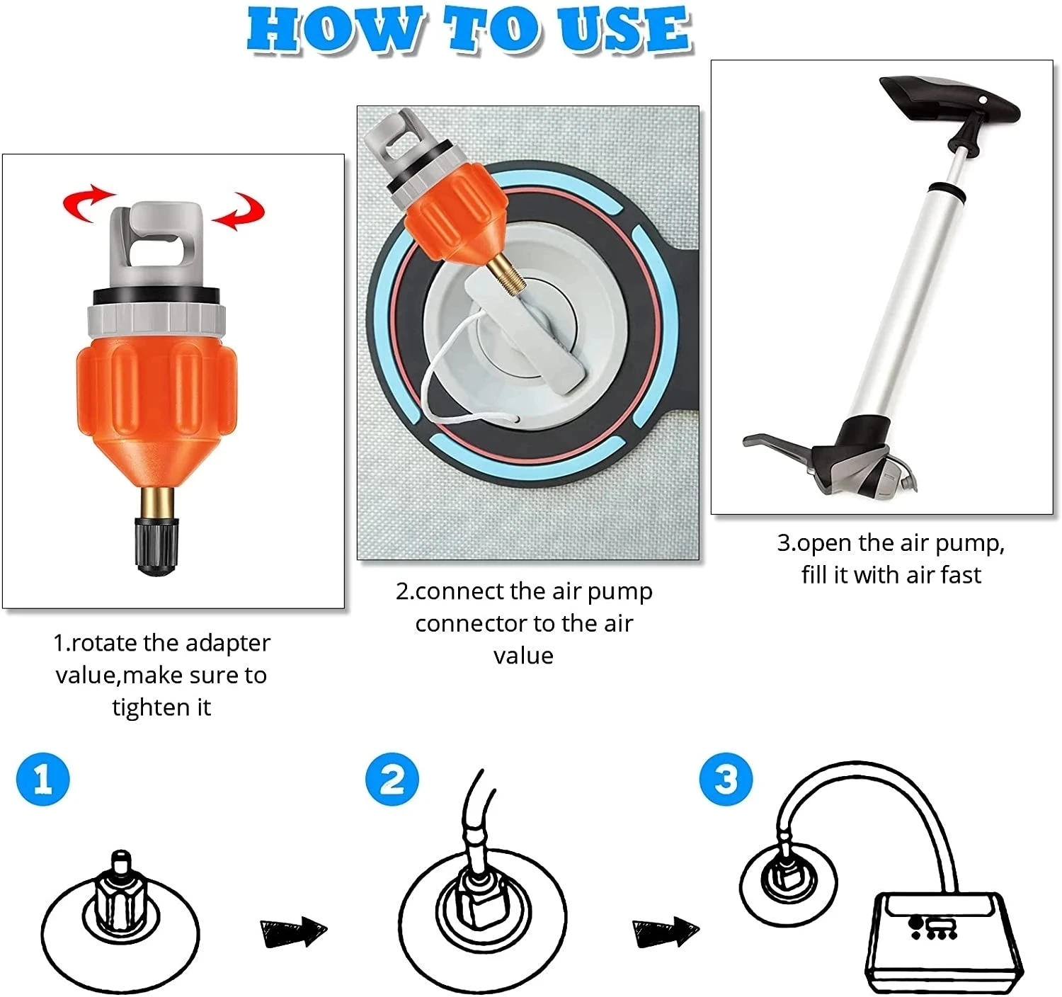 Rowing Boat Air Valve Adaptor SUP Board Kayak Pump Adapters Inflatable Air Valve Attachment Kayak Accessories