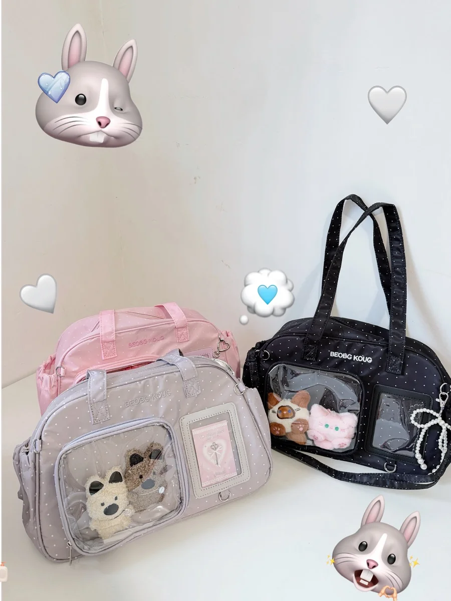 Minimalistische, einfarbige, modische INS-Umhängetasche im japanischen Stil, gepunktete, mit Flügel verzierte süße Ita-Tasche (Schulter- und Umhängetasche) – Detail 12