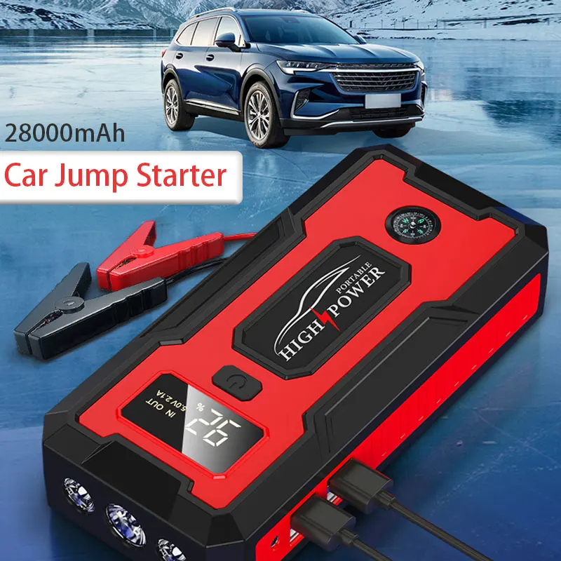 【新品】カースターター電源、28000mAh 4 USBポータブルカーバッテリーブースター充電器 車両緊急用 12V 28000mAh 車用バッテリー充電器 ブースター ジャンプ