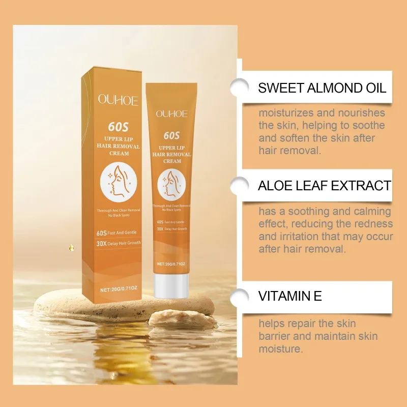 60S Upper Lip Hair Removal Cream Fast Gentle Removal Skin Whitening Facial Body Painless Hair Removal for Face and Body Care 4