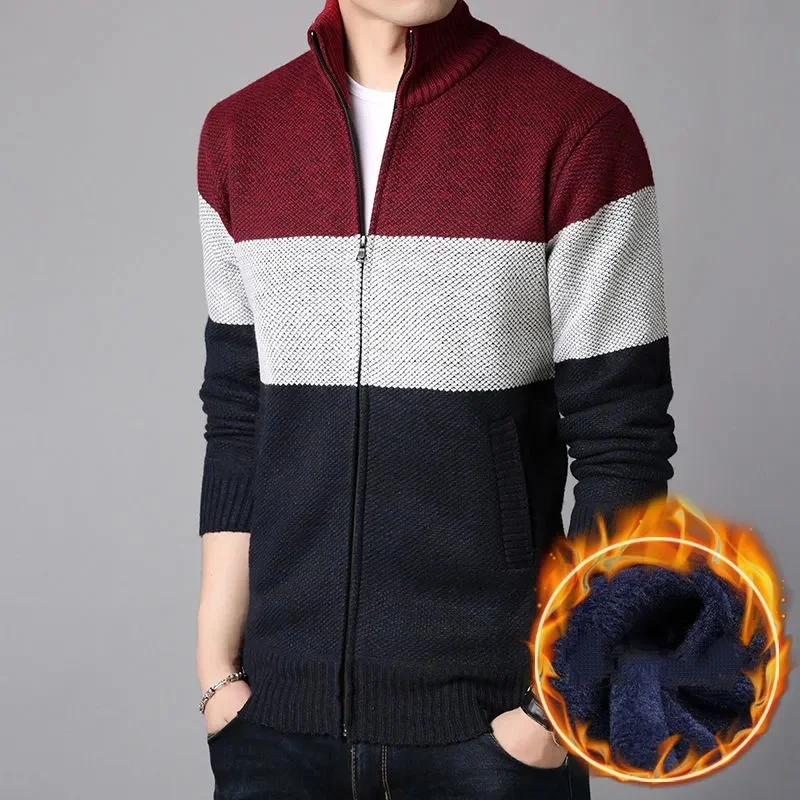 

Autumn And Winter New Thickened Fleece Men's Cardigan Sweater Stand Collar Sweater Plus Fleece Large Size Woolen Jacket For Men