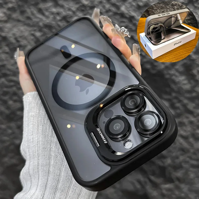 Magnetic Shockproof Phone Case with Stand and Glass Lens Protector