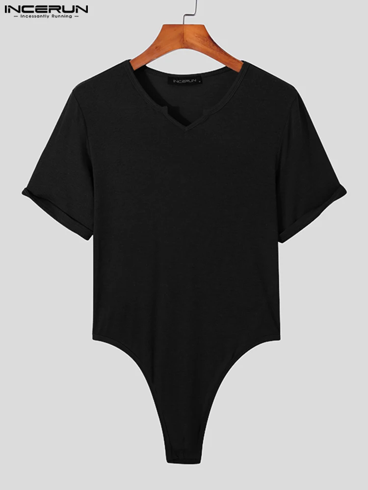 Casual Simple Style Sexy Men's Loungewear Short Sleeve Jumpsuit Solid Comfortable Underwear INCERUN Male Bodysuit Homewear S-5XL