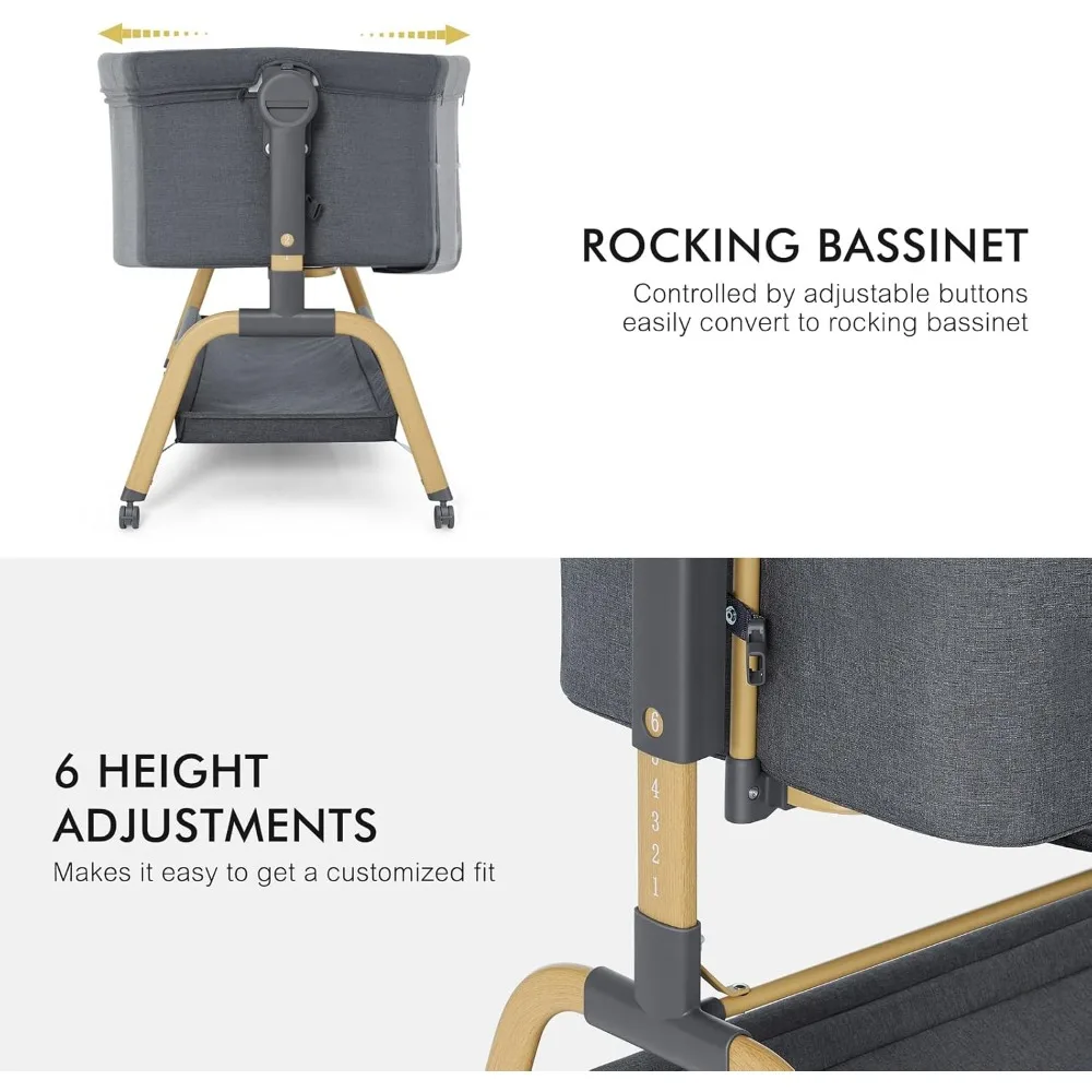 3 in 1 Baby Bassinet ANGELBLISS Rocking Bassinets Bedside Sleeper Comfy Mattress Wheels 6 Height Adjustable