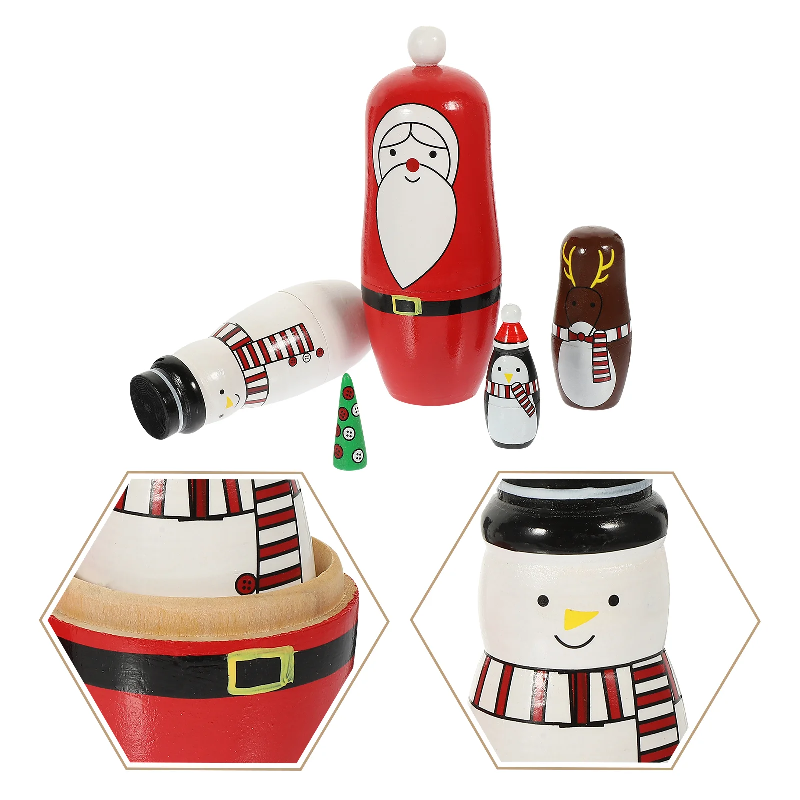 

5/6pcs Santa Claus Russian Nesting Dolls Handmade Wooden Matryoshka Toys Kids Christmas New Year Gift