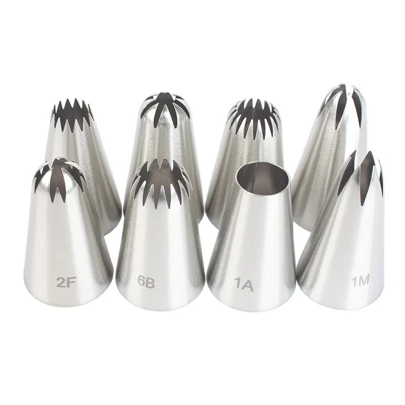 8pcs Piping Nozzles Set Stainless Steel Icing Nozzles Cream Cake Piping Tips For Dessert Biscuit Cup Cake Kitchen Accessories