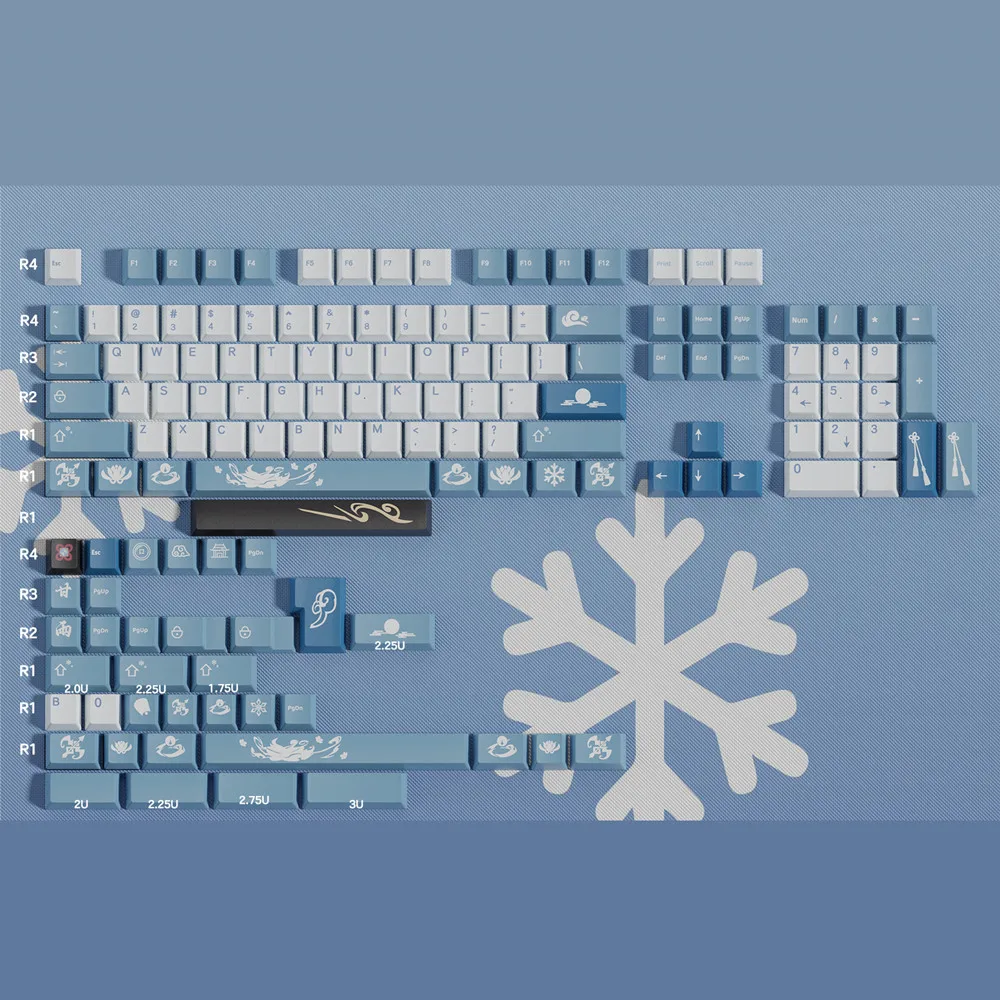 Sweet Rain Pbt Keycap para Teclado Mecânico de Jogos Perfil Cereja Sublimação Azul Branco Design Original 140 Teclas