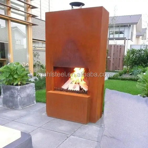 Wood Burning Corten Steel Freestanding Outdoor Fireplace With Wheels