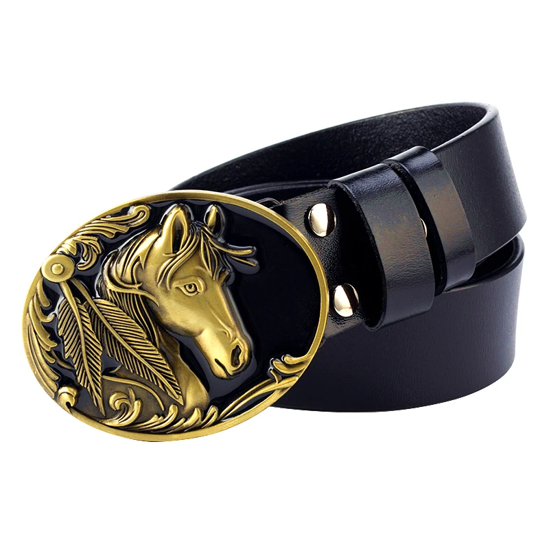 Boucle De Ceinture Western Homme - Cheval Doré Sur Fond Gris - Style Cow-boy équitation