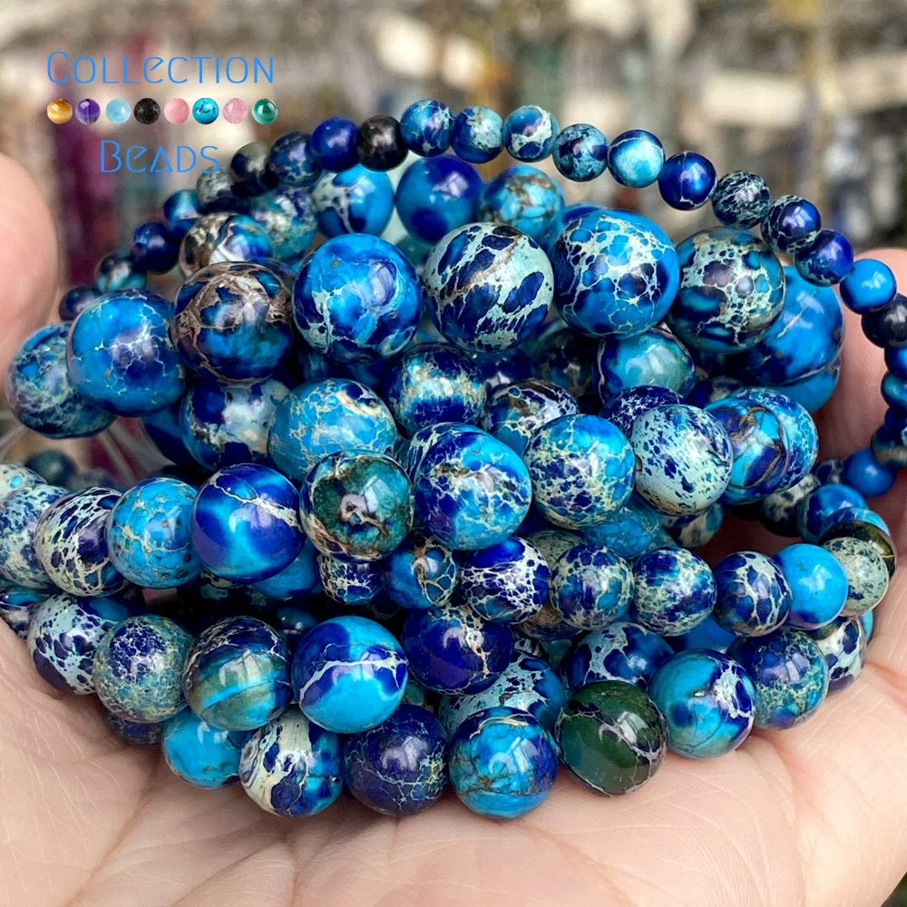 

4/6/8/10mm Natural Stone Blue Sea Sediment Jasper Round Spacer Loose Bead For Jewelry Making DIY Bracelets Necklace Accessories