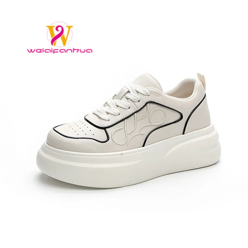 Little White Shoes Women's Platform Muffin Shoes Spring2023new First Layer Cowhide Versatile Breathable Casual Single Shoe Woman