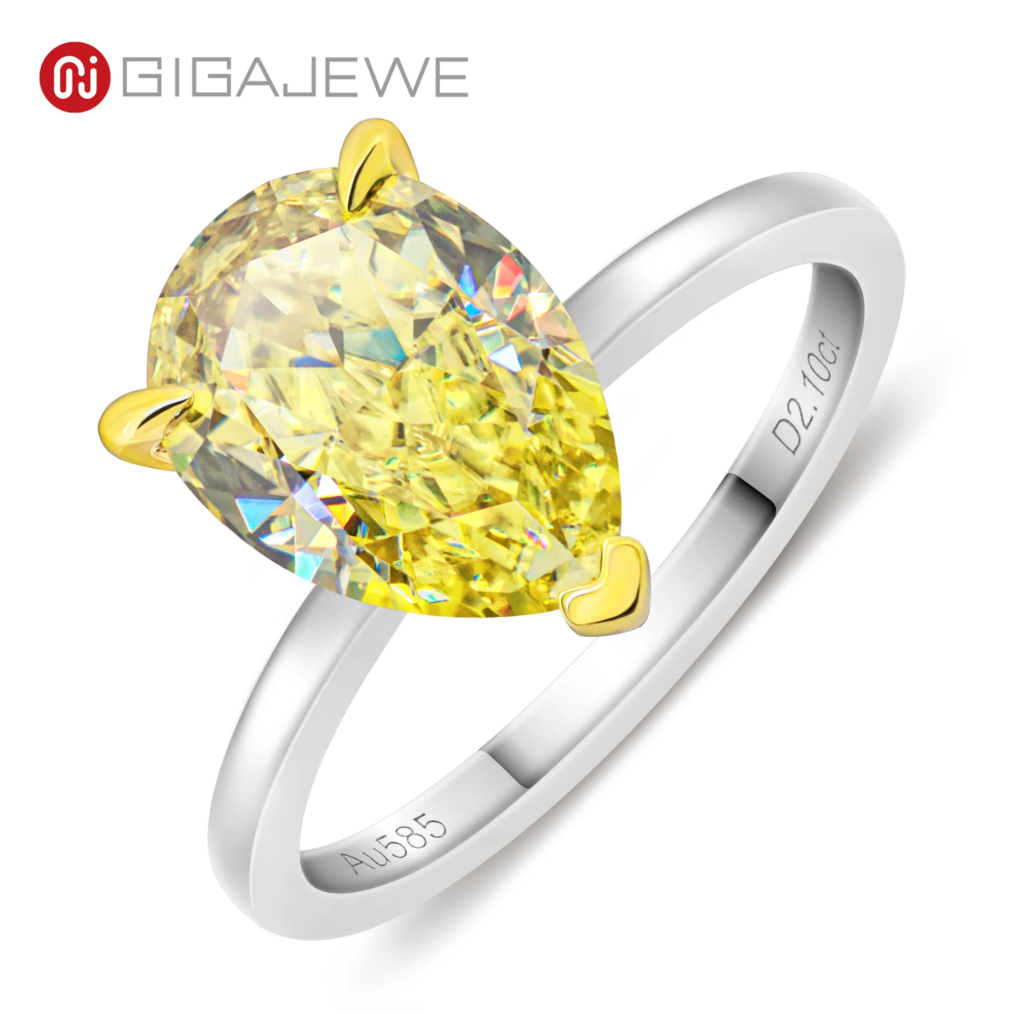 

GIGAJEWE 2.0ct 7x10mm Vivid Yellow Color Moissanite VVS1 Crushed Ice Pear Cut 18K White Gold Ring Jewelry Woman Girlfriend Gift