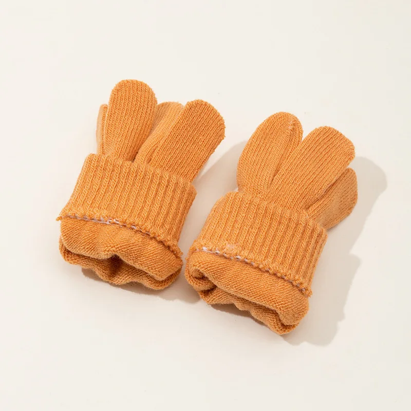 Children Knitted Gloves Winter Warm Soft Cotton Gloves for Kids Boys Girls Solid Color All Finger Cute Design for Outdoor Sports