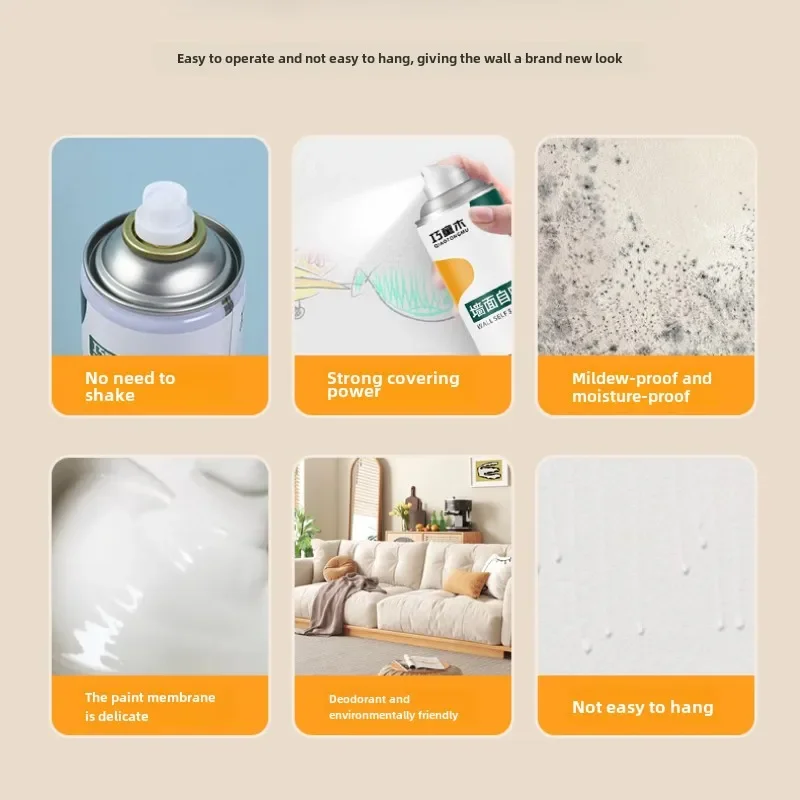 Portable Wall Self-Spray Paint Latex White Interior Wall Paint Net Taste Environmental Protection Repair