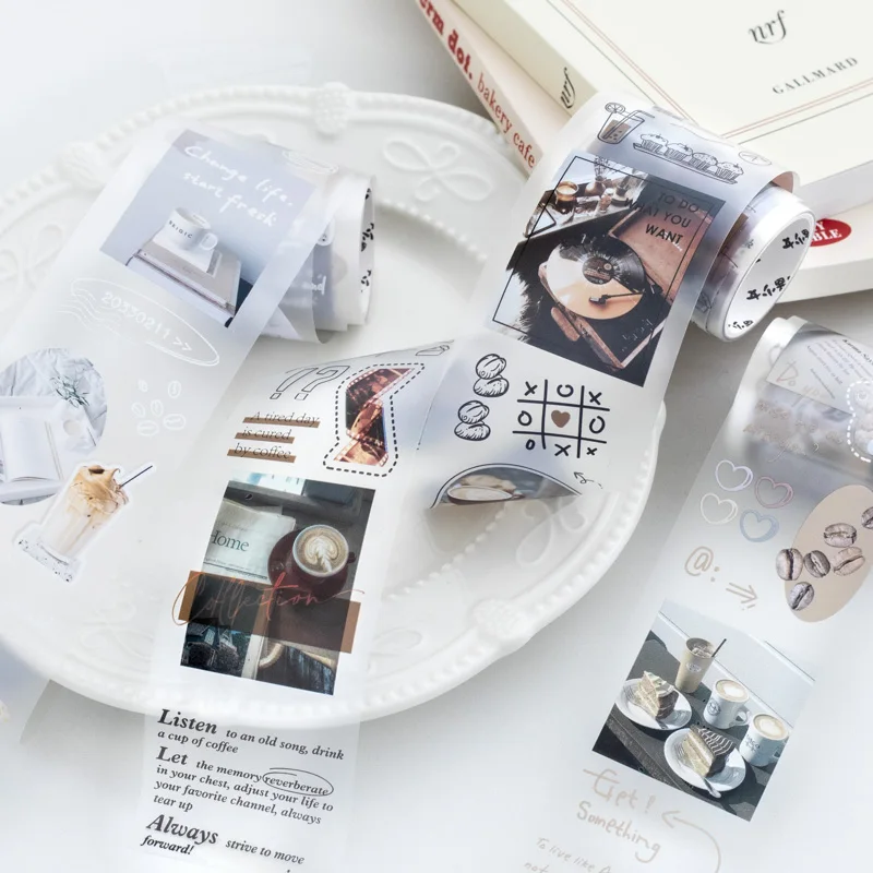 Yoofun 5x200cm Vintage Collage PET Tape The Poems for Coffee Landscaping Material Creative DIY Journal Masking Tape 3