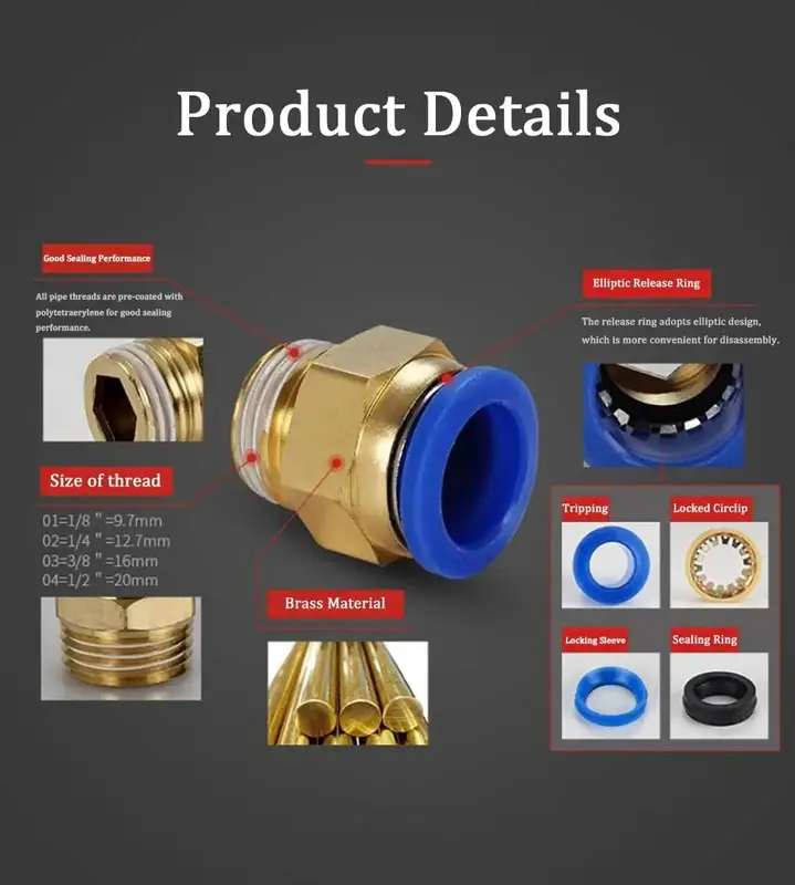10/50PCS Pneumatic Fitting Air Connector PC 4mm 6mm 8mm 10mm 12mm Thread 1/8" 1/4" 3/8" 1/2" Hose Fittings Pipe Quick Connectors - Image 4
