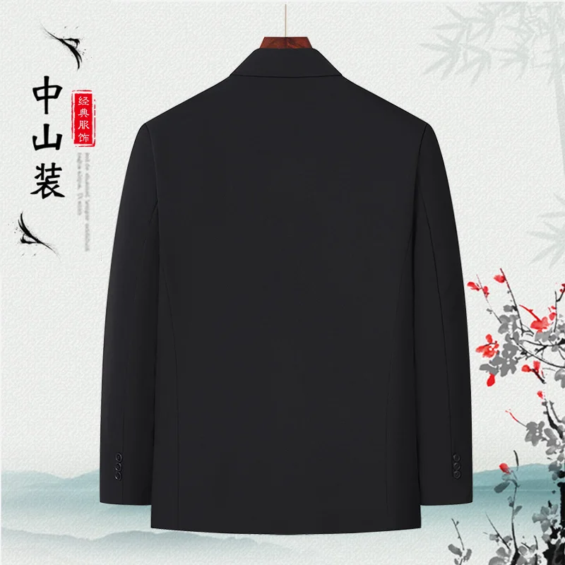 Men Mao Suits Jacket Chinese Tunic Suit Black Mandarin Wing Collar