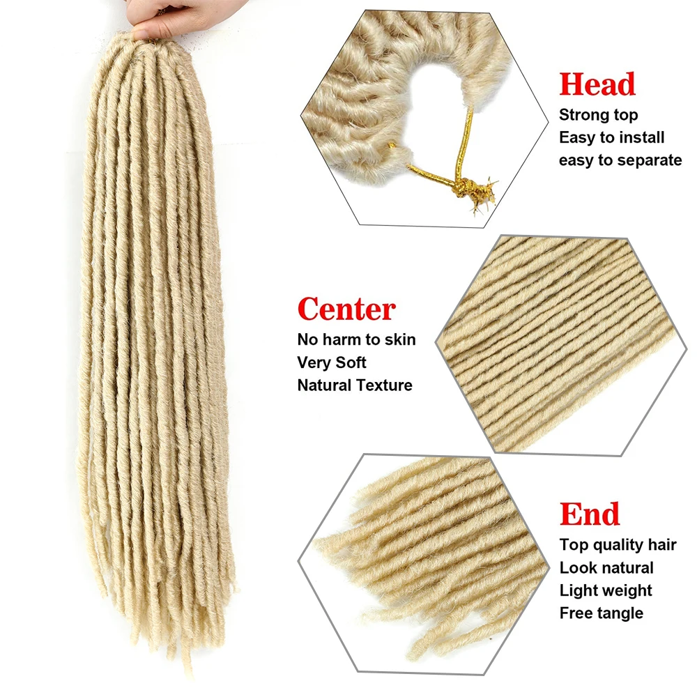 613 Blonde Long Straight Faux Locs Synthetic Crochet Braiding Hair Dreadlocks Soft Pre Looped Knotless Braided Hair X-TRESS 2