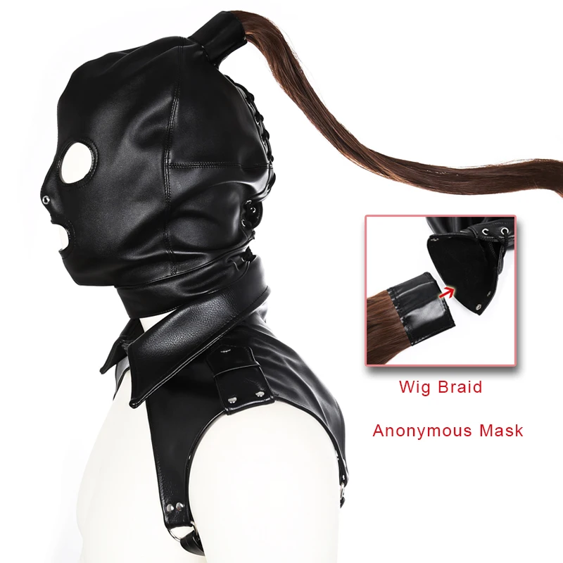 

Exotic Accessories of Unisex Leather Fetish Mask with Hair Ponytail For Sexy Cosplay Rave Festival Chest Belt Headgear Outfit
