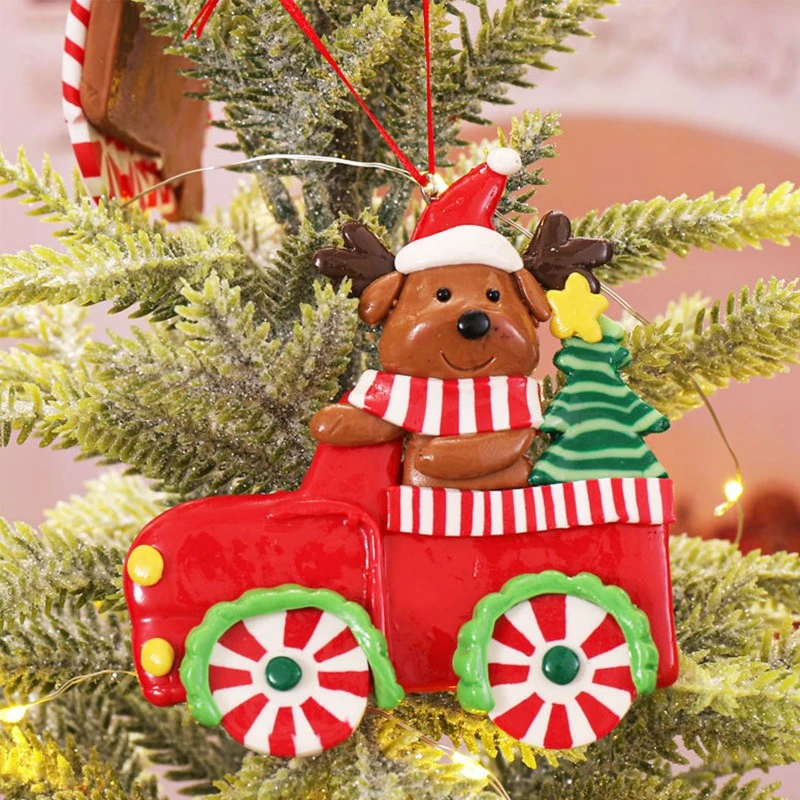 Adornos navideños de dibujos animados de resina para decoración del hogar,  colgantes de árbol de Navidad, figuritas de Papá Noel de alce rústico,  decoración colgante| | - AliExpress