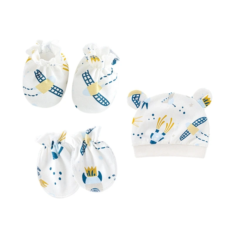 Baby Anti Scratching Soft Cotton Gloves Foot Cover Hat Set Comfy Mittens Socks Cap Kit for Toddler Newborn 0-3 Month anti scratching gloves