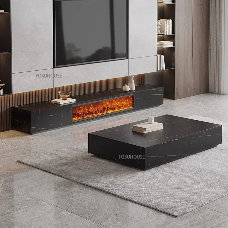 Light Luxury Tv Stand with Fireplace Home Embedded Simulation Flame Fake Fire Electric Fireplace Living Room Heater Z